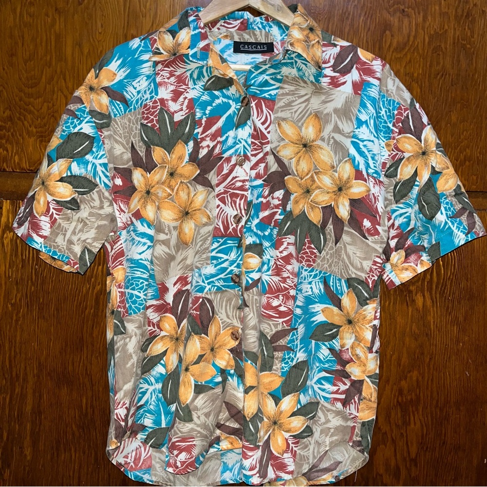 Vintage CASCAIS sz M Hawaiian Shirt Boho Top Tropical Short Sleeve